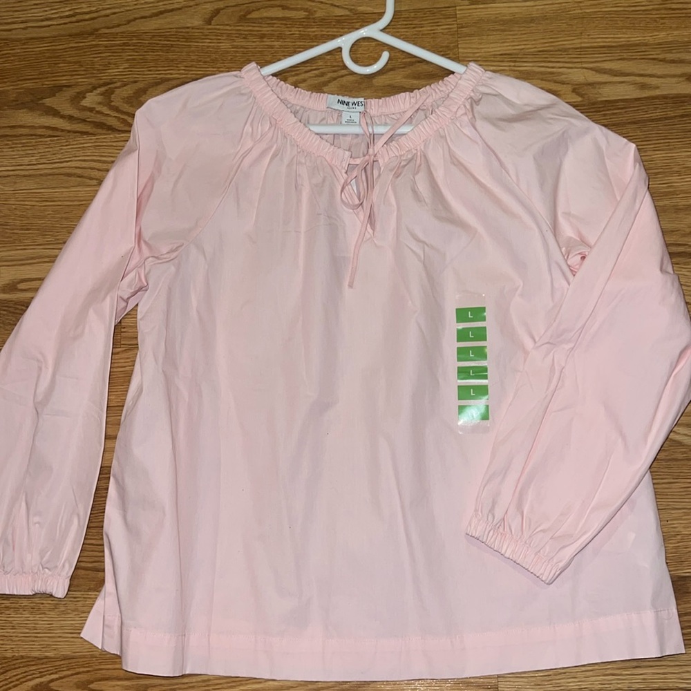 Nine West Jeans size large Pink Dogwood Peasant Boho Gypsy Cotton Top